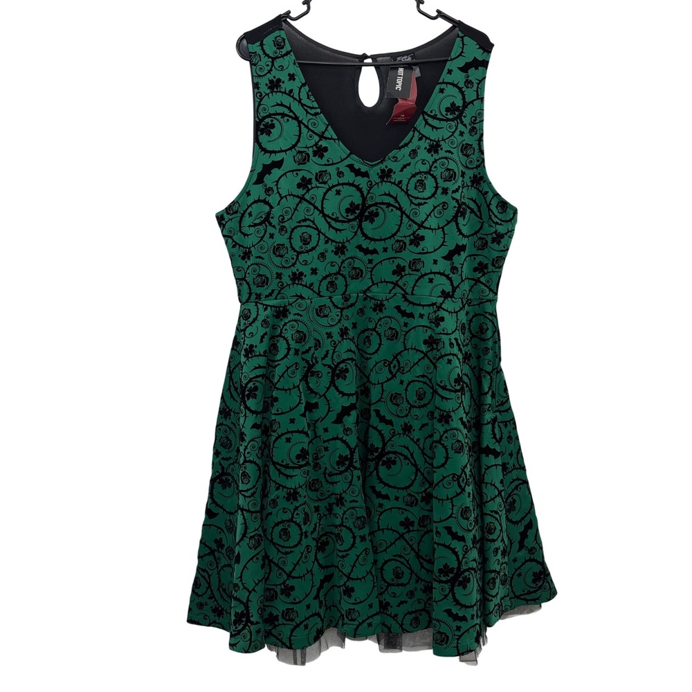 Hot Topic Dress Womens 3X Green Poison Ivy DC Comics Bombshells Flocked Velvet